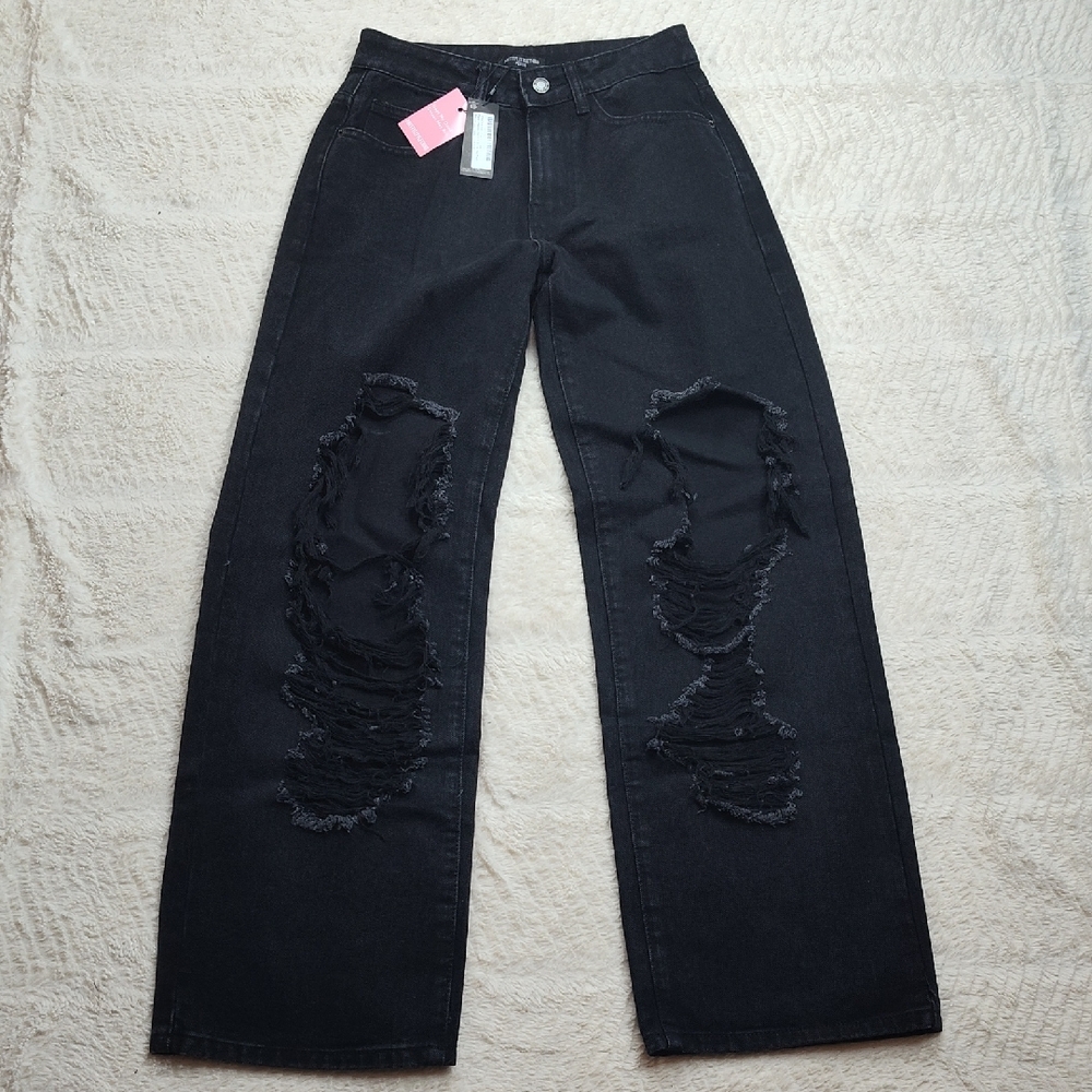 PrettyLittleThing Women's Distressed Black Denim Jeans Size 00